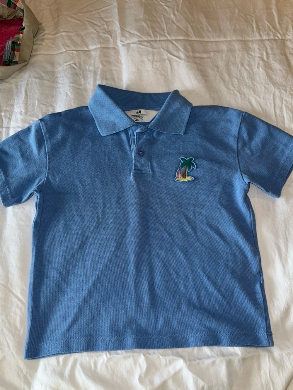 H&M Light Blue Polo Shirt with Palm Tree Patch